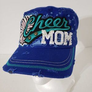 Cheer Mom Blue Distressed Baseball Fashion Cap Adjustable Bling  NWOT